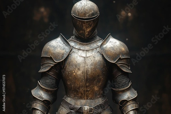 Fototapeta Ancient, weathered knight's armor stands.