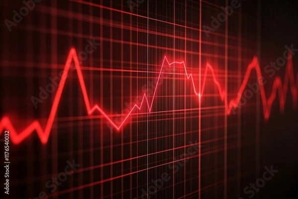Fototapeta Abstract red electrocardiogram line graph on grid background in medical science theme : Generative AI