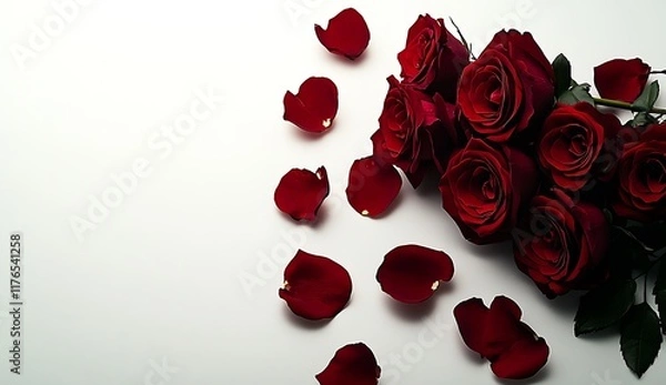 Fototapeta Elegant Bouquet of Red Roses with Delicate Petals on White Background : Generative AI