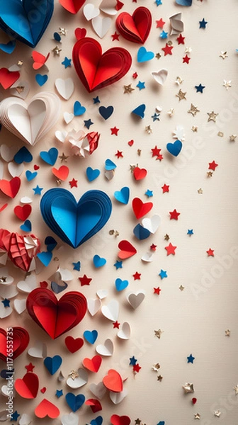 Obraz Festive Paper Hearts   Stars Background