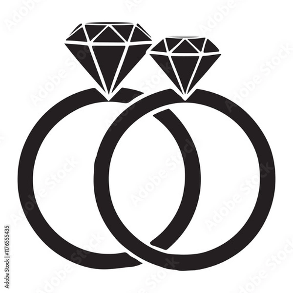 Fototapeta Intertwined Wedding Rings Silhouette Romantic Illustration