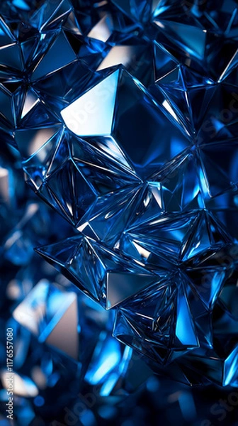Obraz Abstract Blue Crystal  Geometric Shapes   D Render