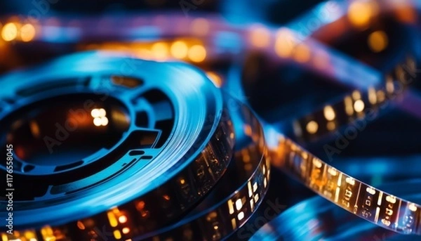 Obraz Close-Up of Vintage Film Reels with Cinematic Lighting