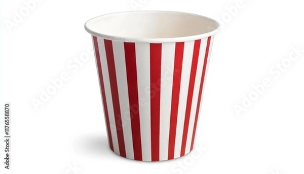 Fototapeta Empty Red and White Striped Popcorn Bucket on White Background