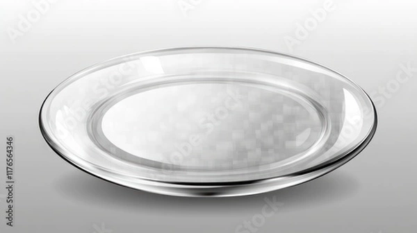 Fototapeta A clear glass plate with a smooth surface, suitable for serving food or decorative purposes.