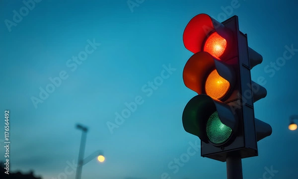 Fototapeta Traffic lights control on teal background, Generative Ai