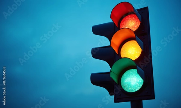 Fototapeta Traffic lights control on teal background, Generative Ai