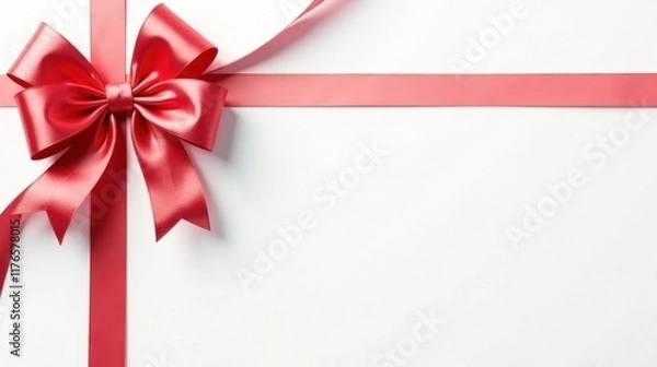 Fototapeta Elegant coral ribbon bow on white background, perfect for festive occasions and elegant designs