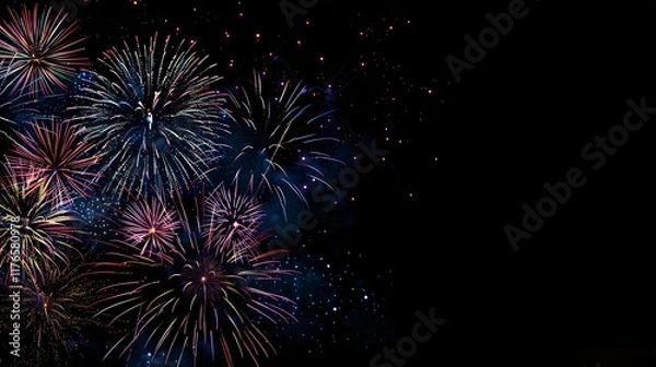 Obraz Vibrant Fireworks Display Explosive and colorful fireworks in the night sky