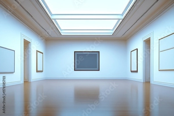Obraz Elegant Art Gallery with Illuminated Walls and Artworks on Display : Generative AI