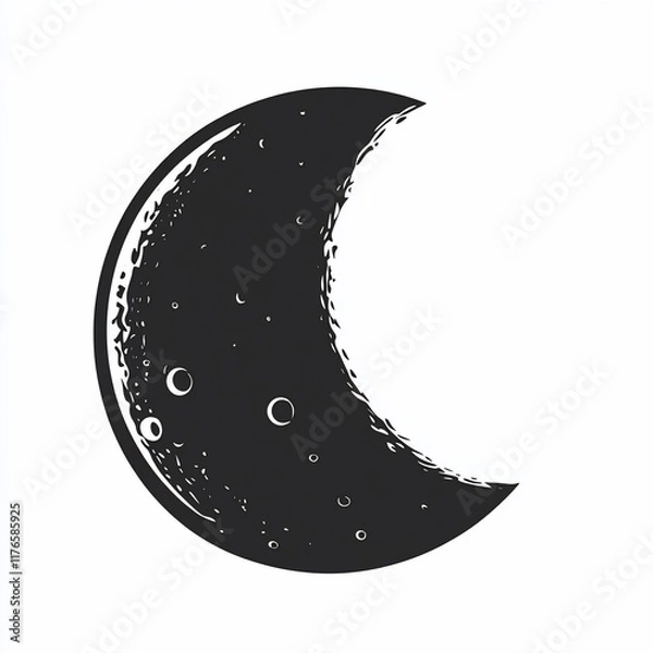 Obraz Vintage crescent moon illustration, hand-drawn style, with textured surface and craters.