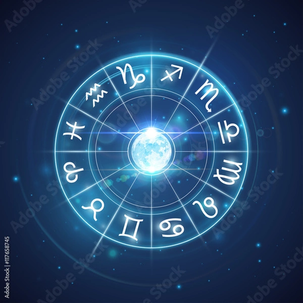 Fototapeta Zodiac signs with moon in center