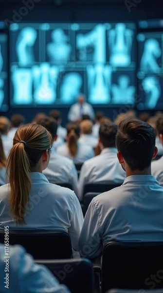 Fototapeta Medical Students in Lecture Hall Learning Anatomy Concepts