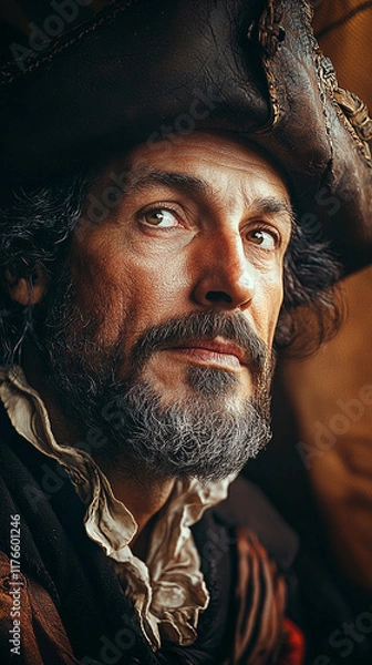 Obraz Historical Portrait   Grizzled Pirate Captain Close Up
