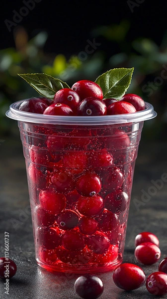 Obraz Cranberries in Sparkling Water  Refreshing Summer Drink