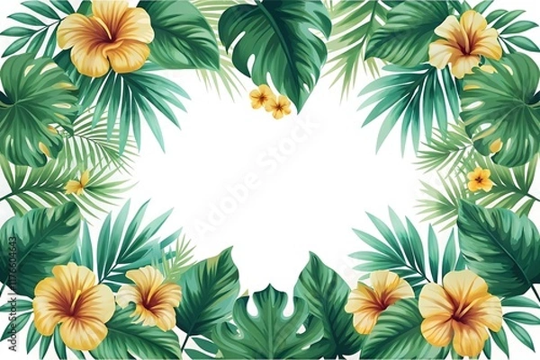 Obraz Tropical Floral Frame With Green Leaves