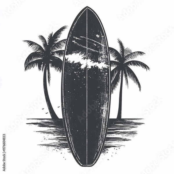 Obraz Vintage surfboard graphic art design with palm trees.