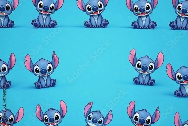 Obraz Cute cartoon stitch pattern on blue background, colorful, background