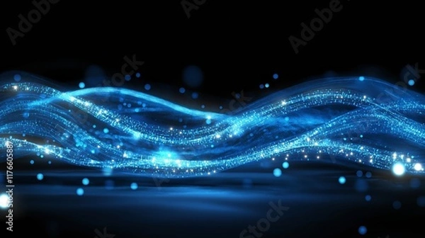 Fototapeta Luminous blue network connection with sparkling dots background. Based on Generative AI