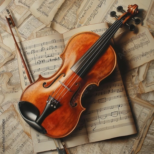 Obraz Elegant Violin and Bow