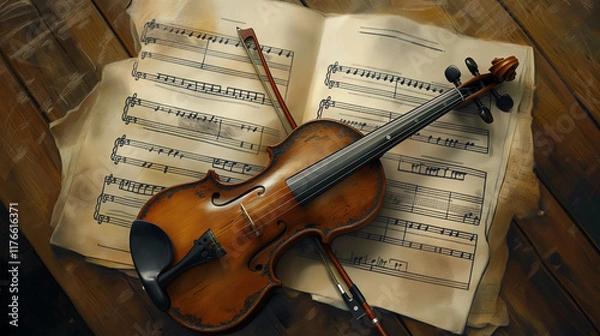 Obraz Elegant Violin and Bow