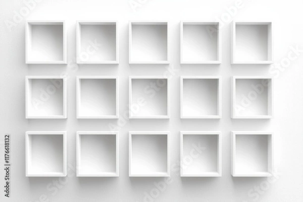 Fototapeta 3D white square empty boxes on the wall, minimalist background