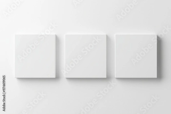 Fototapeta 3D white square empty boxes on the wall, minimalist background