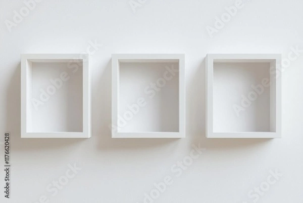 Obraz 3D white square empty boxes on the wall, minimalist background