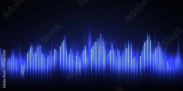 Obraz Abstract Blue Sound Wave Pattern with Light Effects on Dark Background