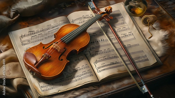 Fototapeta Elegant Violin and Bow