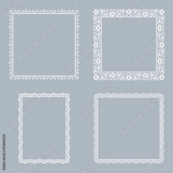Fototapeta Set of decorative frames Elegant vector element for design in Eastern style, place for text. Floral gray and white borders. Lace illustration for invitations and greeting cards