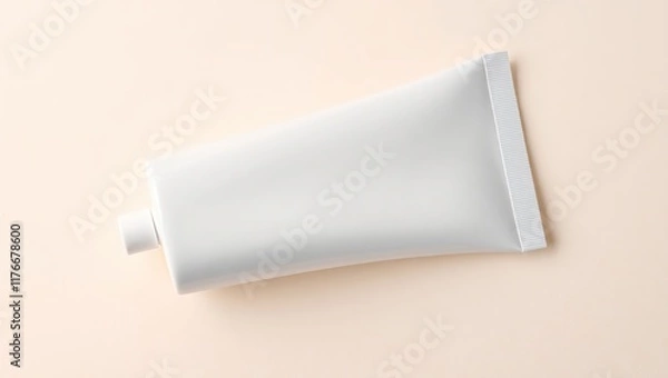 Fototapeta White Tube of Cream on Beige Background