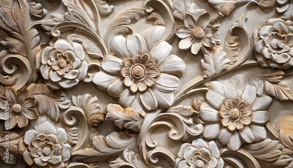 Fototapeta Plaster background floral pattern. Generated image