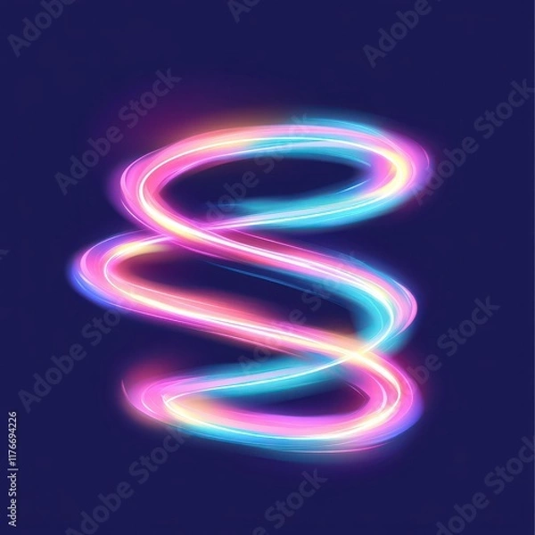 Fototapeta Colorful neon light trails swirling in a dynamic pattern against a dark background.