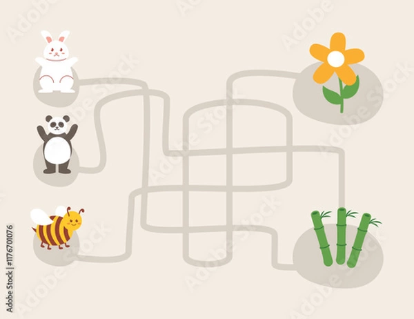 Obraz Creative Labyrinth Maze for Kids with Illustrated Elements