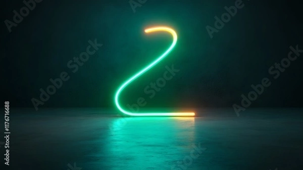 Fototapeta Neon Number Two Glowing In Dark Room