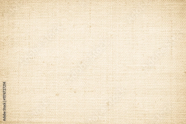 Obraz Brown sackcloth woven texture background in natural pattern. Jute hessian burlap, linen background in light beige cream color blank. Weaving canvas fiber line cotton cloth textured as organic.