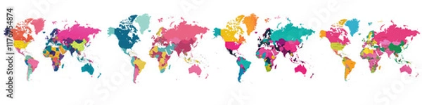 Fototapeta Vibrant and detailed world map showcasing the continents countries and their borders in a vivid color palette  This map can be used as an educational backdrop infographic element