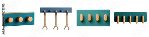 Fototapeta Neatly Arranged Workshop Tools on Wooden and Metal Wall Display   Minimal Geometric and Modern Design for Organized Carpentry and DIY Equipment