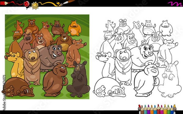 Obraz bear characters coloring book