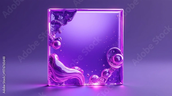 Fototapeta Square frame made of translucent purple substance with bubbles and droplets.