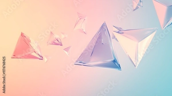 Obraz Ethereal Geometry: A Series of Transparent Floating Triangles on a Soft Gradient Background