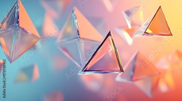 Obraz Ethereal Geometry: A Series of Transparent Floating Triangles on a Soft Gradient Background