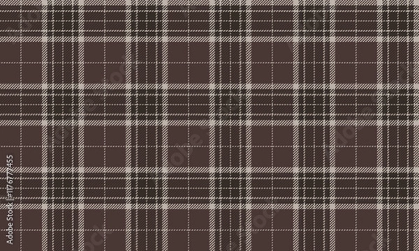 Fototapeta Plaid fabric pattern, brown, cream, beautiful cross lines, seamless for textiles, and for designing clothes, skirts or decorative fabrics. Vector illustration.