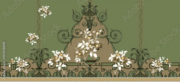 Fototapeta Refined floral patterns with Geometrical, ideal for trendy backgrounds, decorative art, and stylish fabrics.
