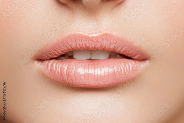 Fototapeta Close-Up of Swollen and Cracked Lips Due to Allergic Reaction with Detailed Texture and Skin Features Showing Signs of Irritation and Sensitivity