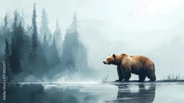 Fototapeta Background image of a bear, style of book illustrations
