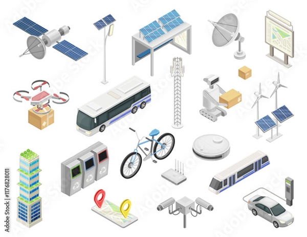 Fototapeta Smart City Innovation and Technology Isometric Vector Set
