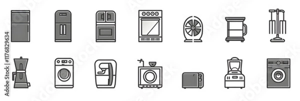 Fototapeta Minimalist Household Appliance Icons Collection - Clean and Simple Monochromatic Design Featuring Everyday Home Essentials