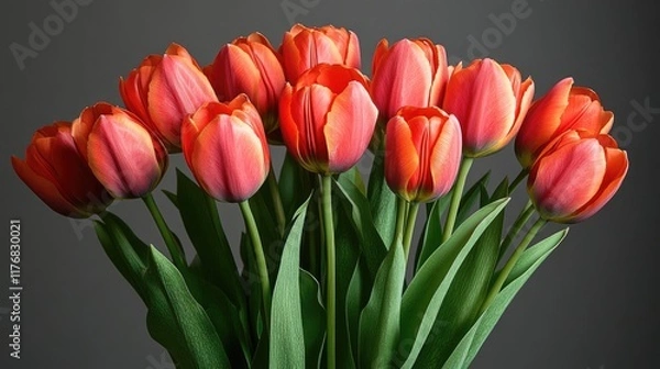 Obraz Spring bouquet of red tulips for a festive mood. Bouquet of fresh tulips.	
